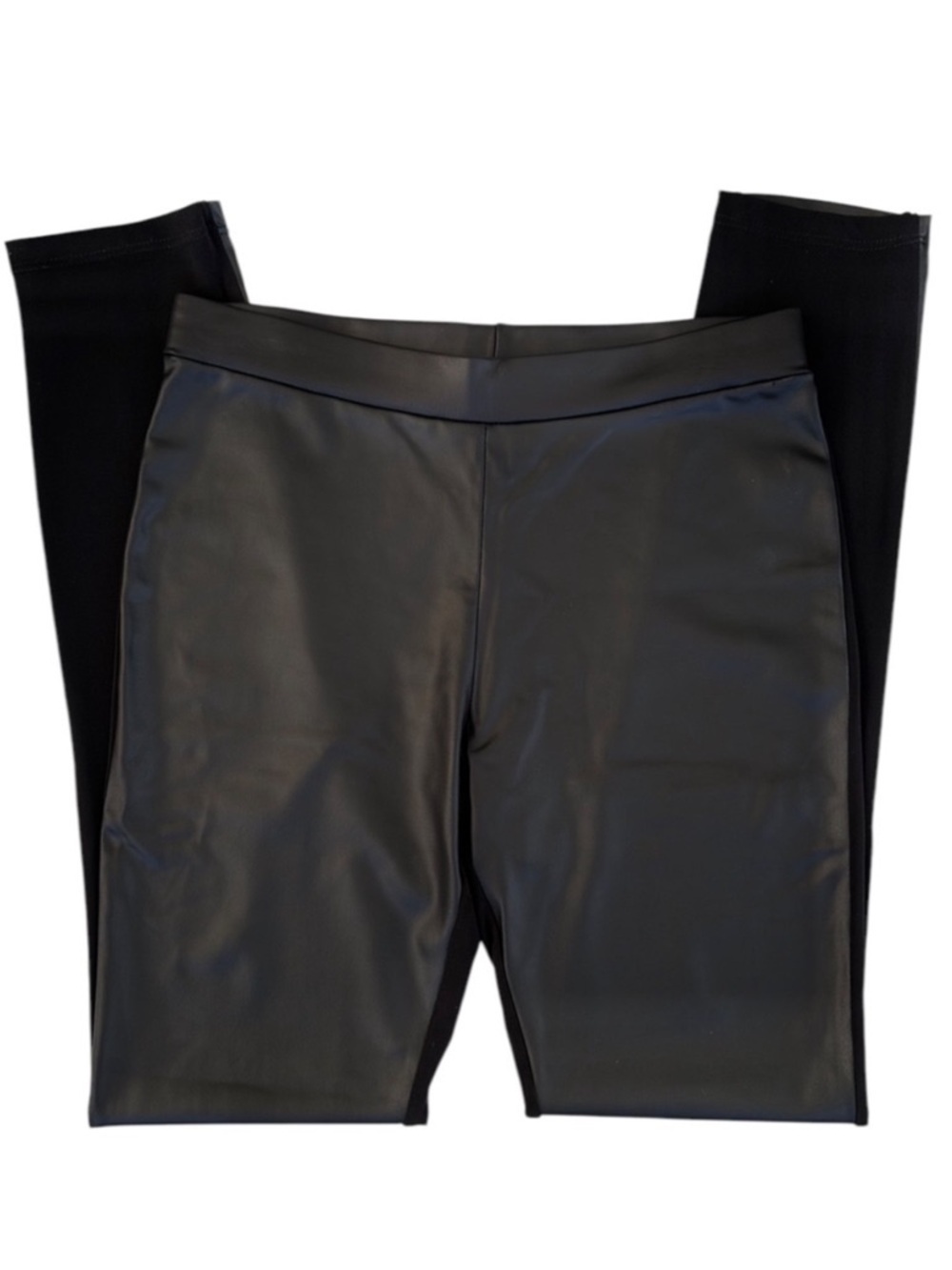 Like New Clara Sun Wood Faux Leather Front Leggings Black Size XS